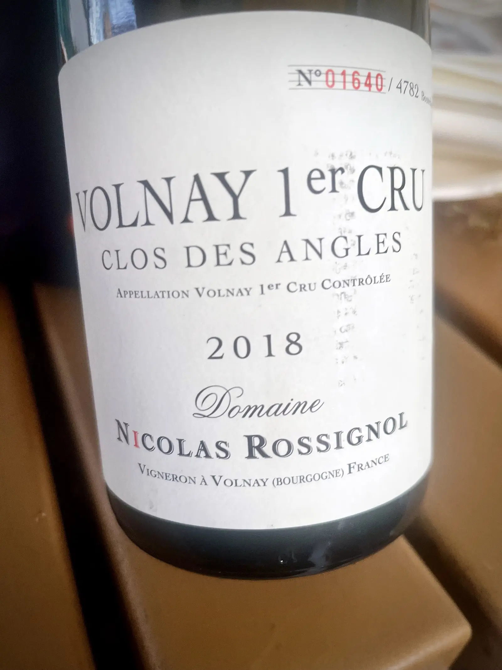 Nicolas Rossignol Volnay 1er Cru Clos des Angles 2018